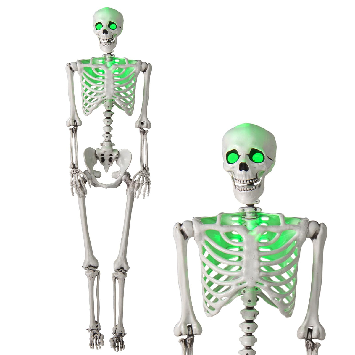 63 In Posable Skeleton with Green LED Glow