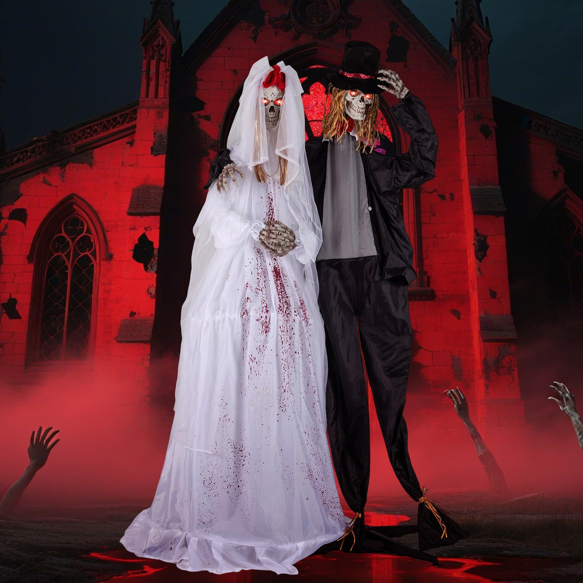 7.2 Ft Animatronic Skeleton Bride and Groom
