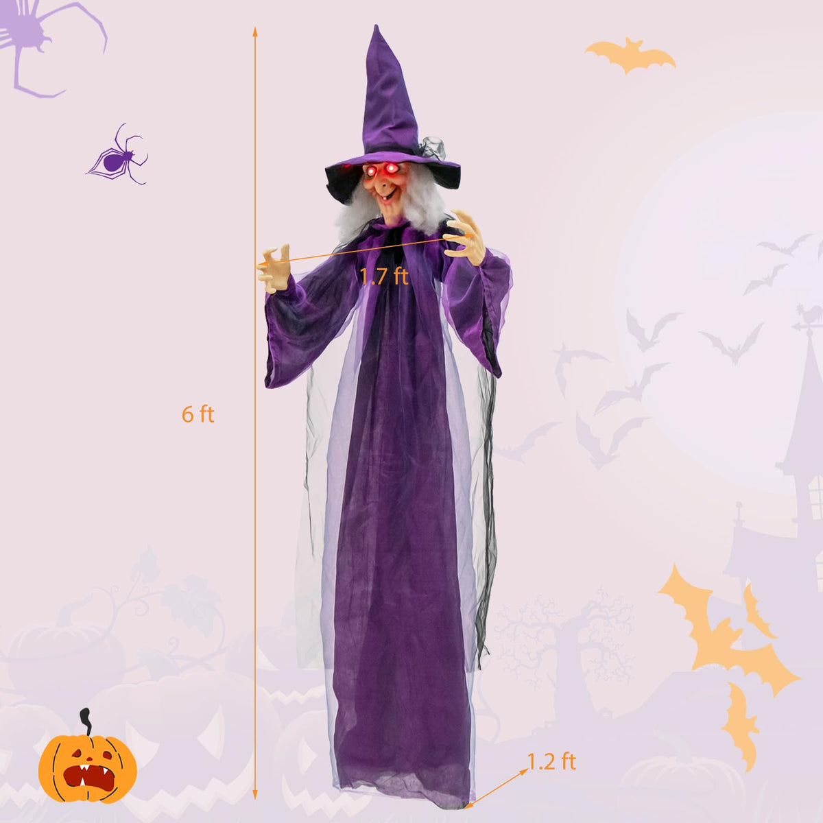 6 Ft Hanging Animatronic Witch with Sound