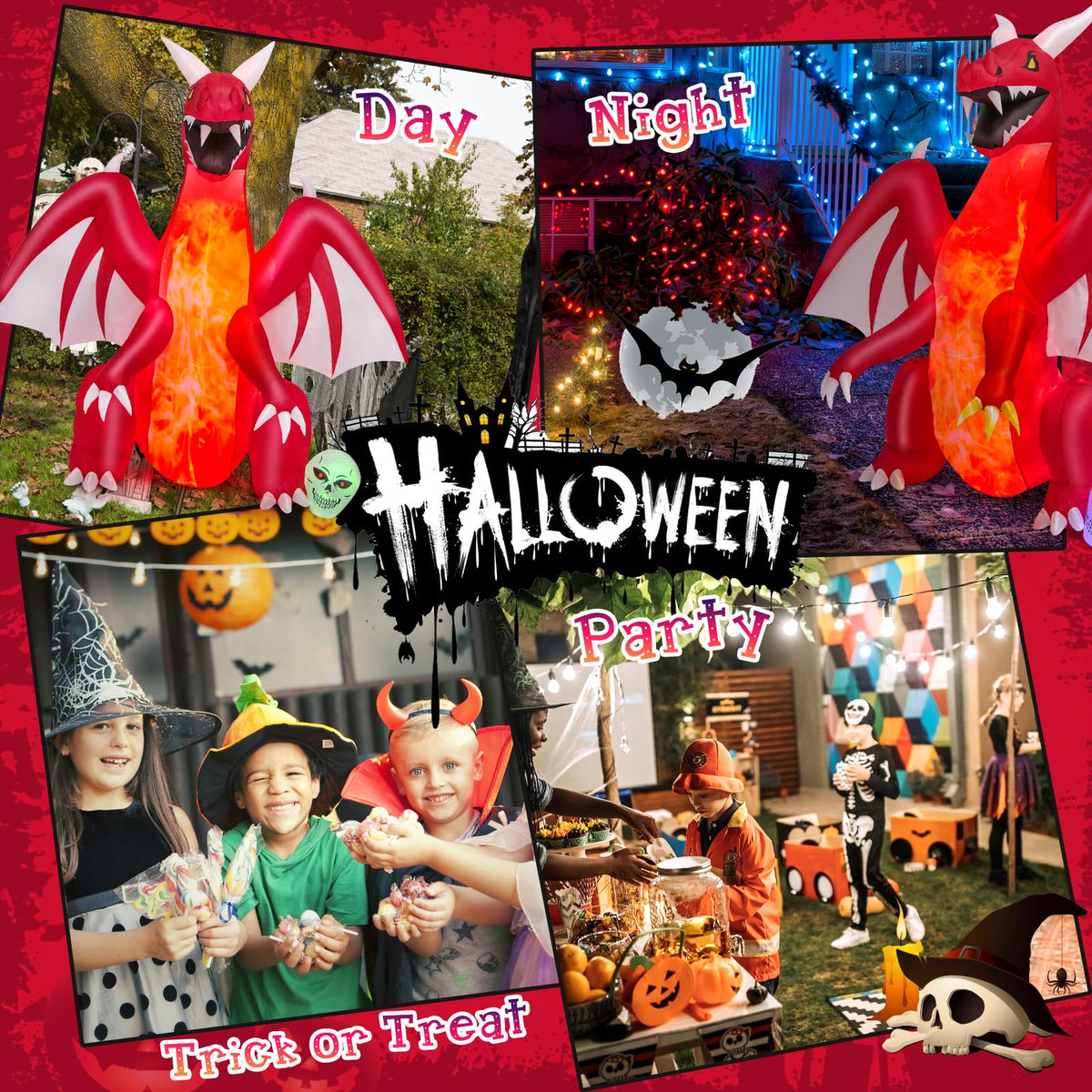 8 Ft Inflatable Fire Dragon Yard Decoration