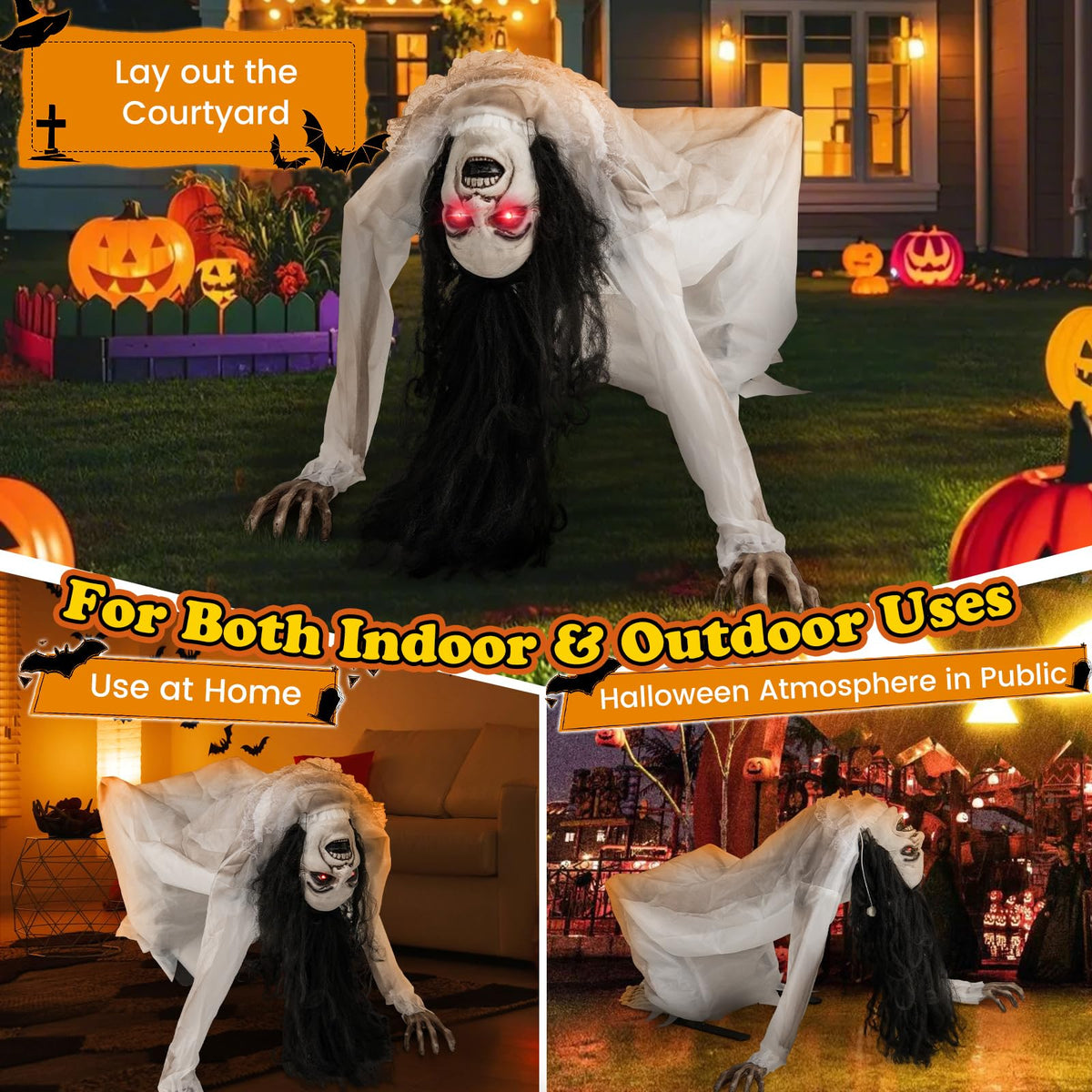 Animated Crawling Zombie Woman Halloween Prop