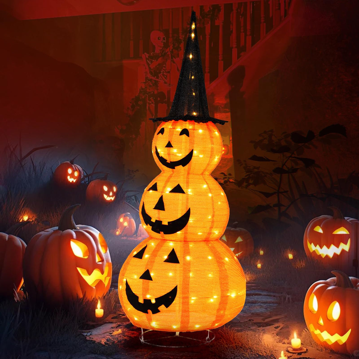 5 Ft Light Up Stacked Pumpkin Yard Decoration