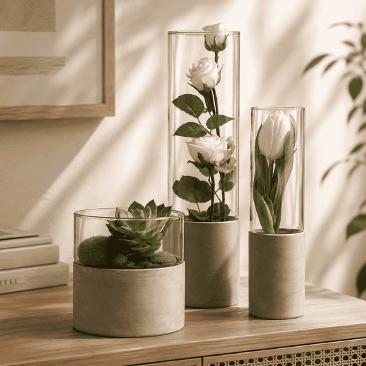 Concrete and Glass Vase