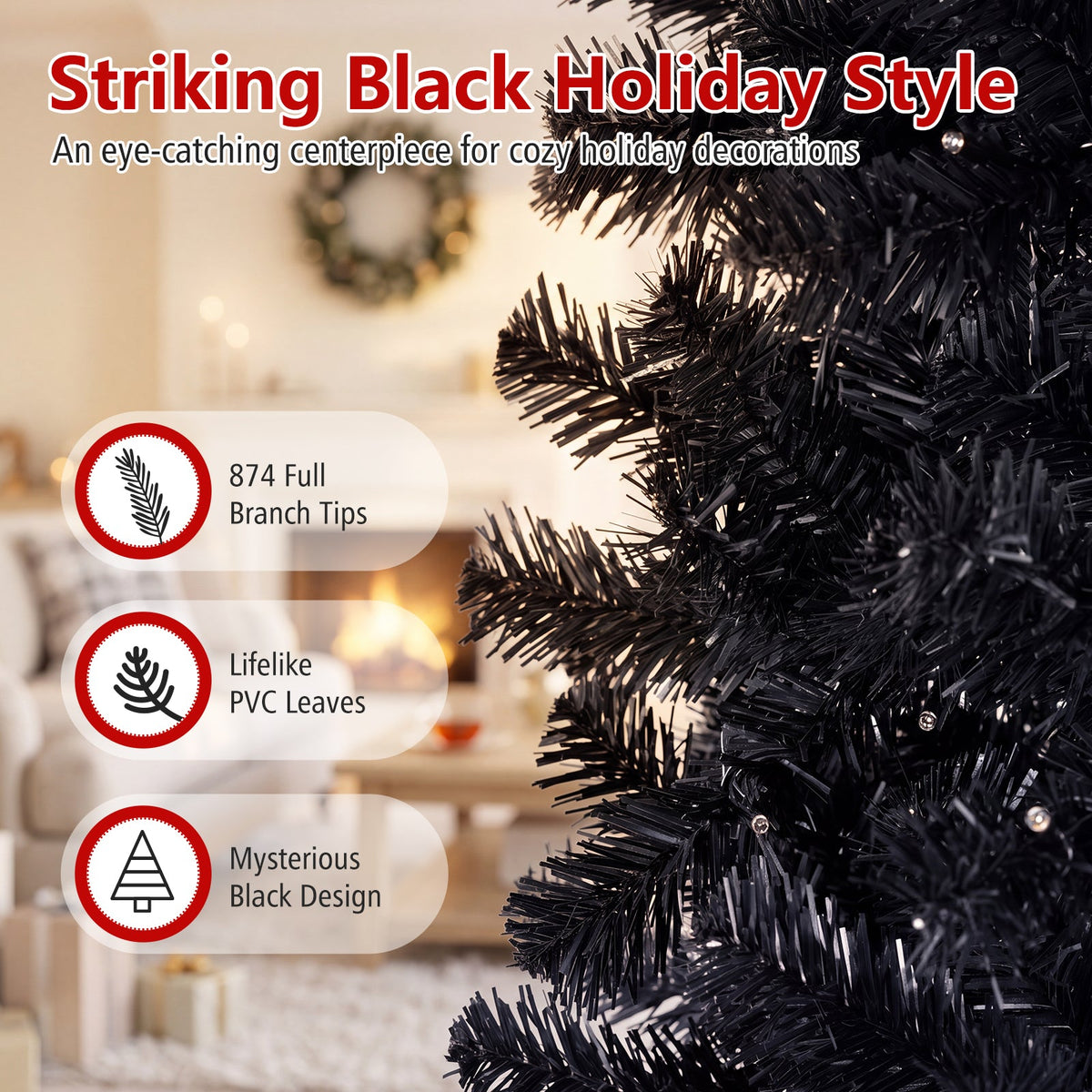7 or 8 Ft Pre-Lit Black Slim Artificial Tree