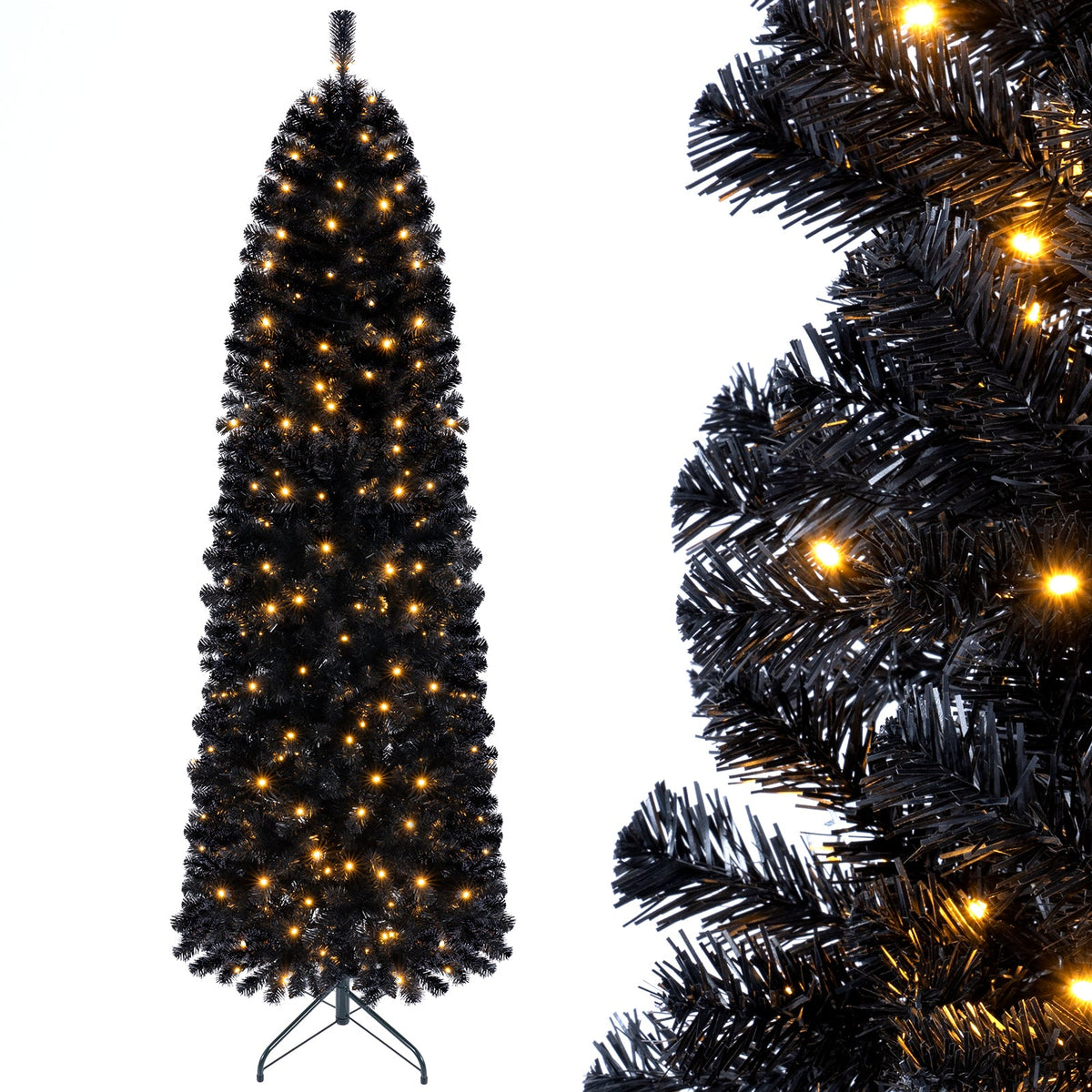 7 or 8 Ft Pre-Lit Black Slim Artificial Tree