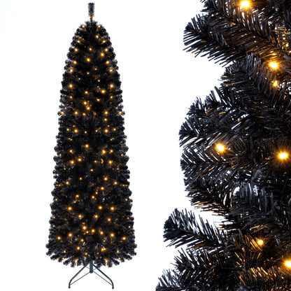 7 or 8 Ft Pre-Lit Black Slim Artificial Tree