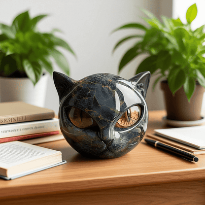 Black Cat Head Sculpture