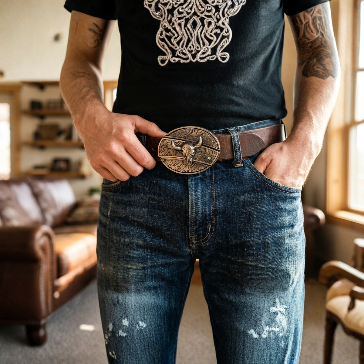 Oval Cowboy Metal Belt Buckle