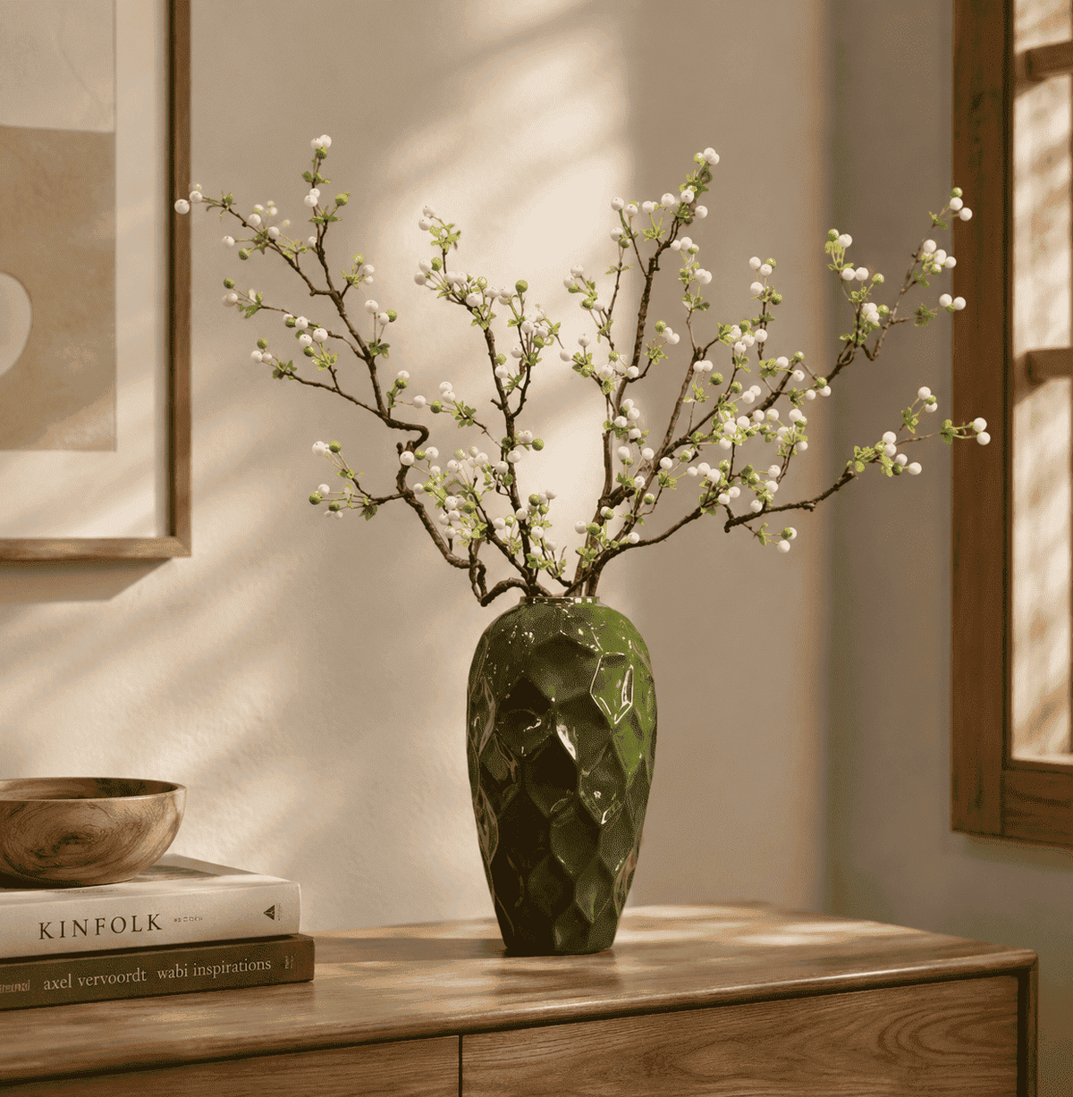 Faceted Green Ceramic Vase