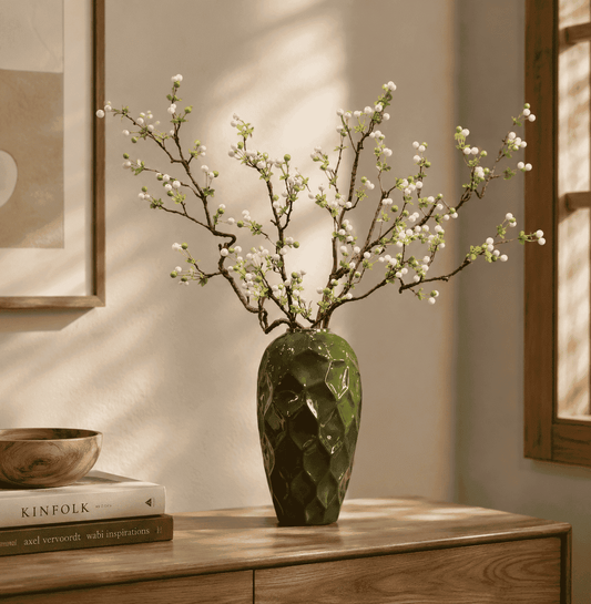 Faceted Green Ceramic Vase