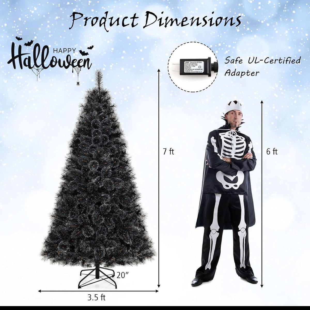 6, 7 or 8 Ft Pre-Lit Black Artificial Tree