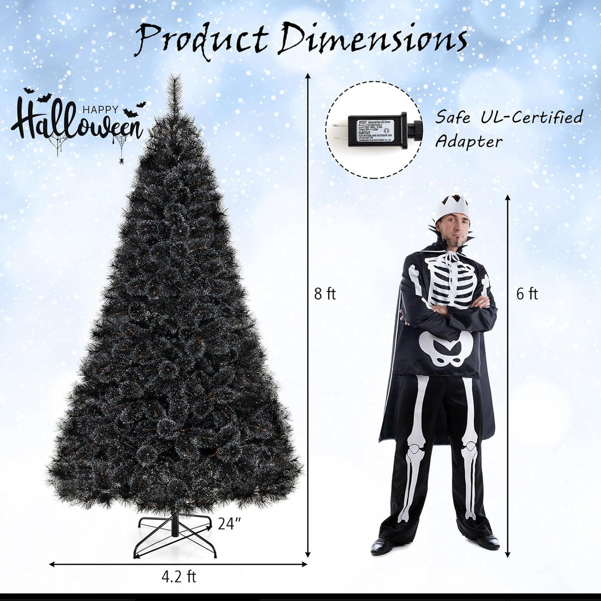 6, 7 or 8 Ft Pre-Lit Black Artificial Tree
