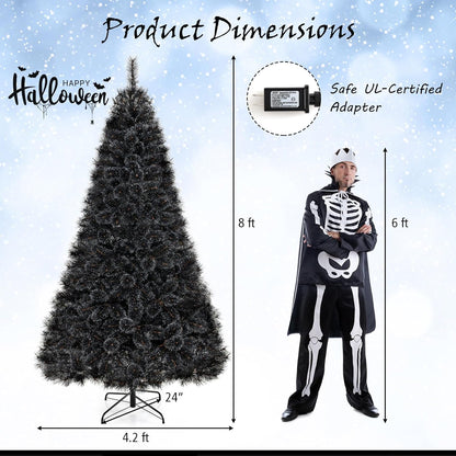 6, 7 or 8 Ft Pre-Lit Black Artificial Tree