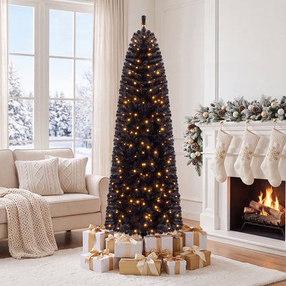 7 or 8 Ft Pre-Lit Black Slim Artificial Tree