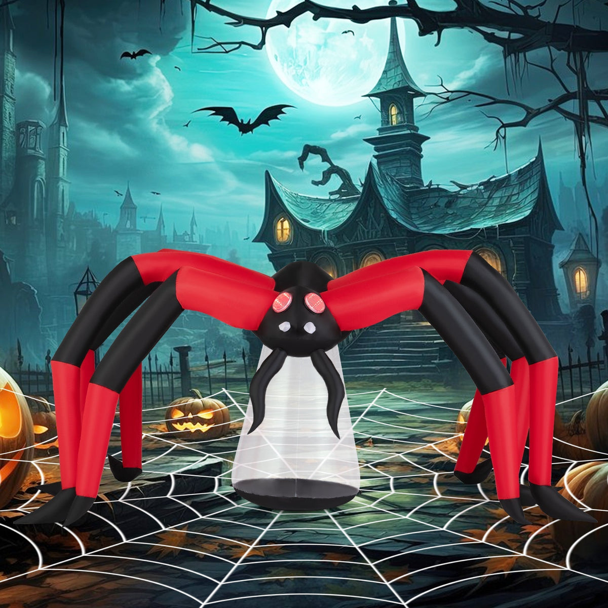 5 Ft Inflatable Spider With Glowing Red Eyes