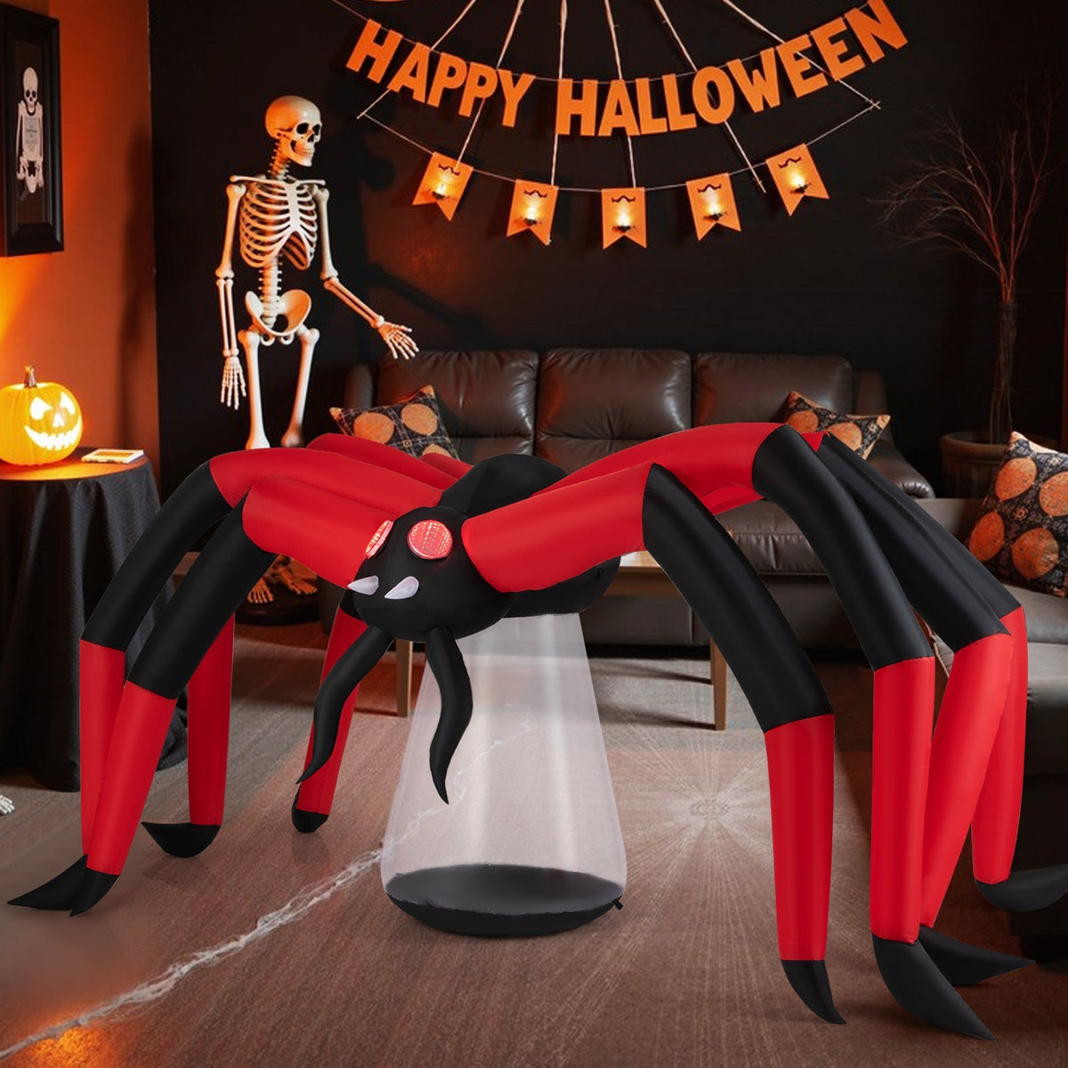 5 Ft Inflatable Spider With Glowing Red Eyes
