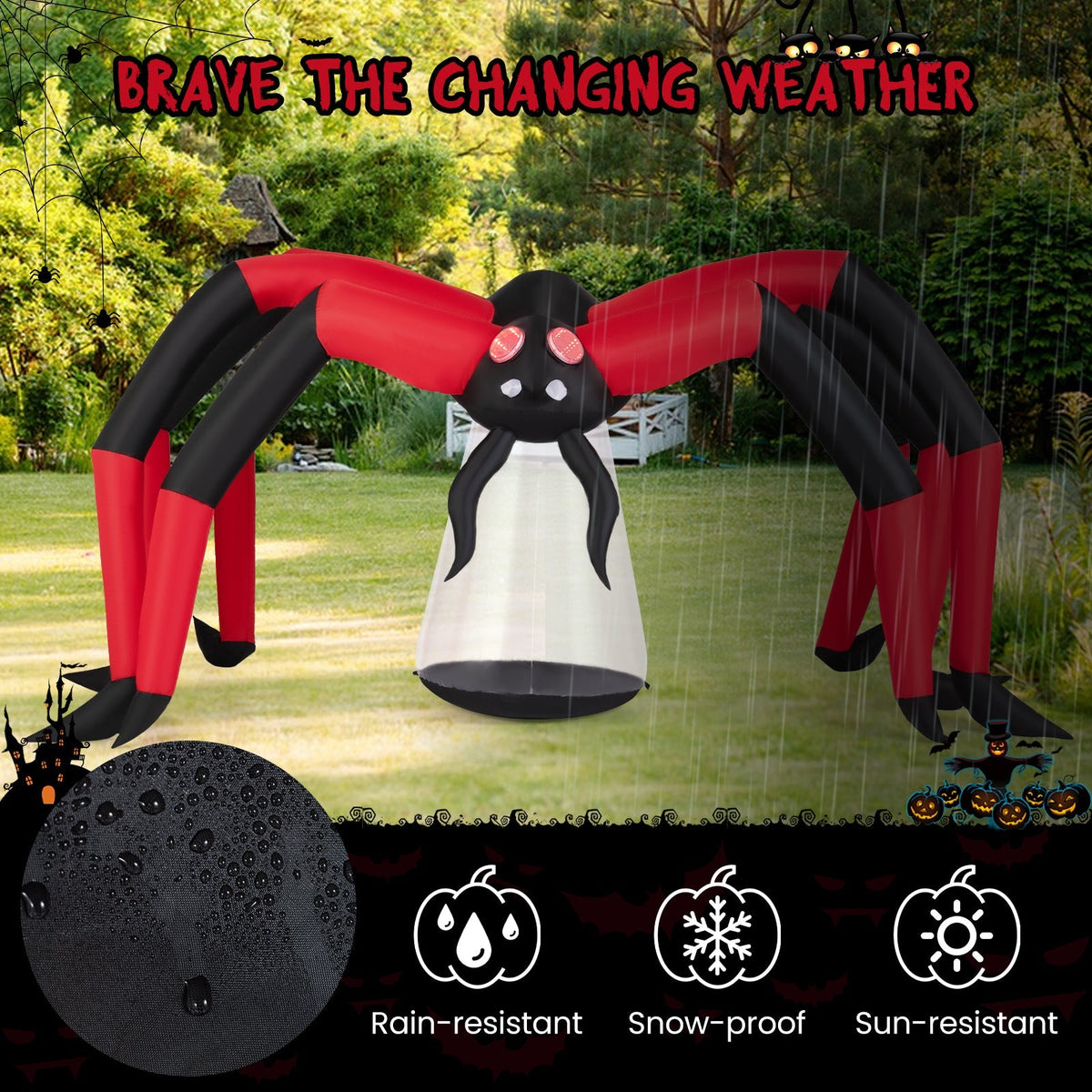 5 Ft Inflatable Spider With Glowing Red Eyes