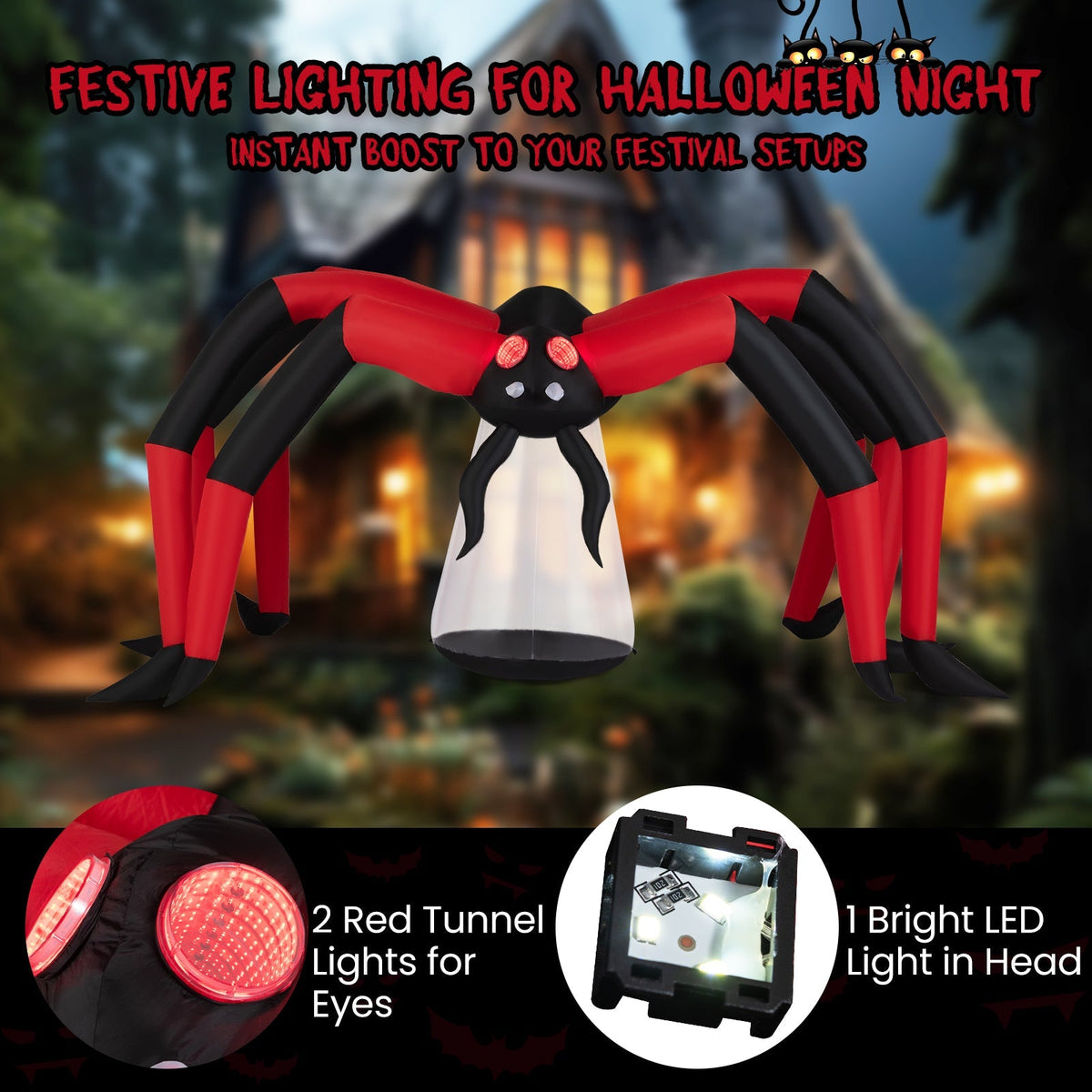 5 Ft Inflatable Spider With Glowing Red Eyes