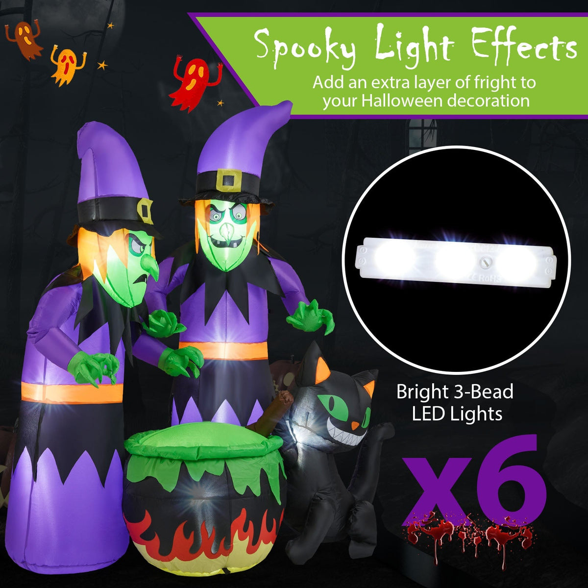 6 Ft Inflatable Witches and Cauldron Yard Decor
