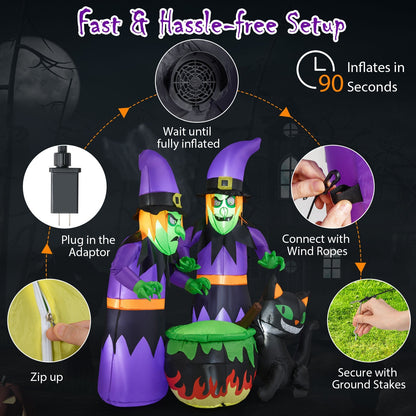 6 Ft Inflatable Witches and Cauldron Yard Decor