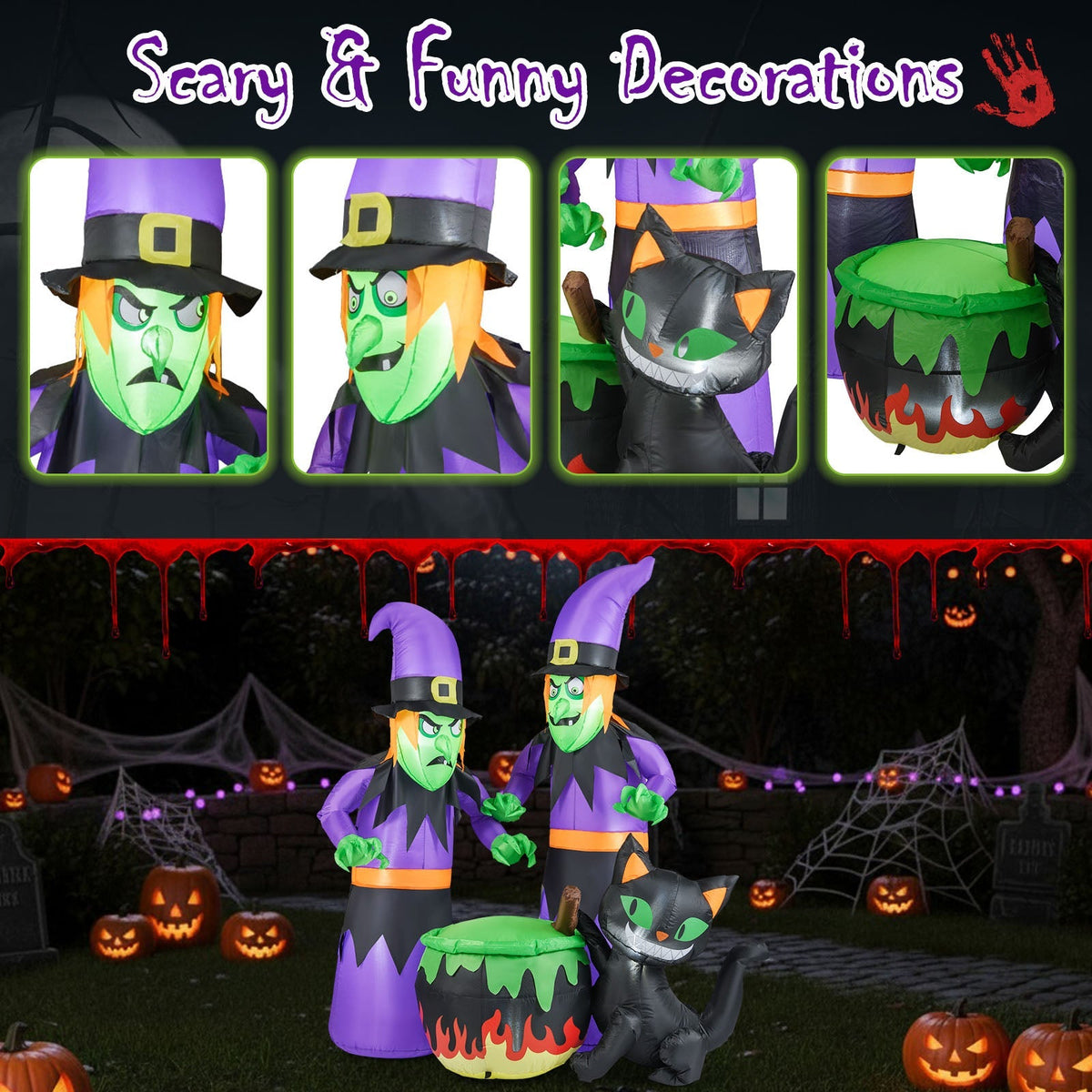 6 Ft Inflatable Witches and Cauldron Yard Decor
