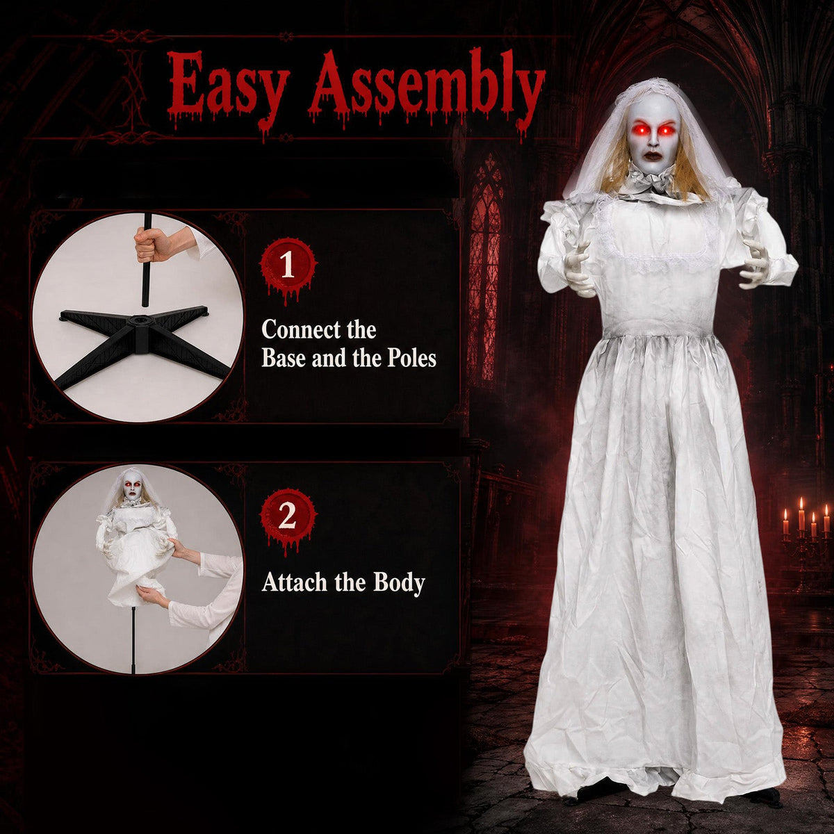 5.7 Ft Animated Ghost Bride with Turning Head