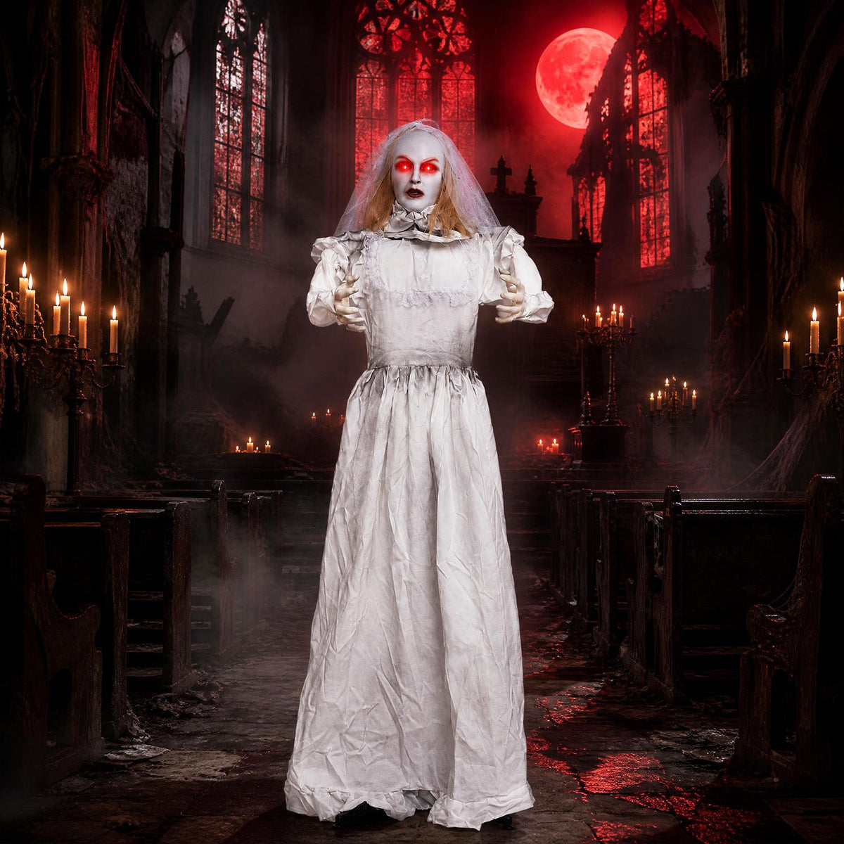 5.7 Ft Animated Ghost Bride with Turning Head