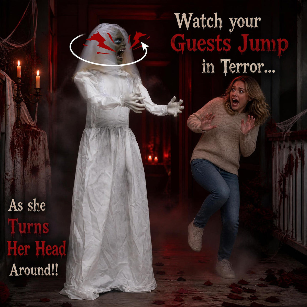 5.7 Ft Animated Ghost Bride with Turning Head