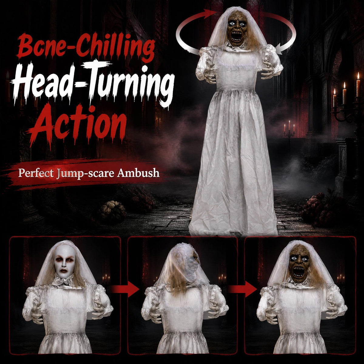 5.7 Ft Animated Ghost Bride with Turning Head