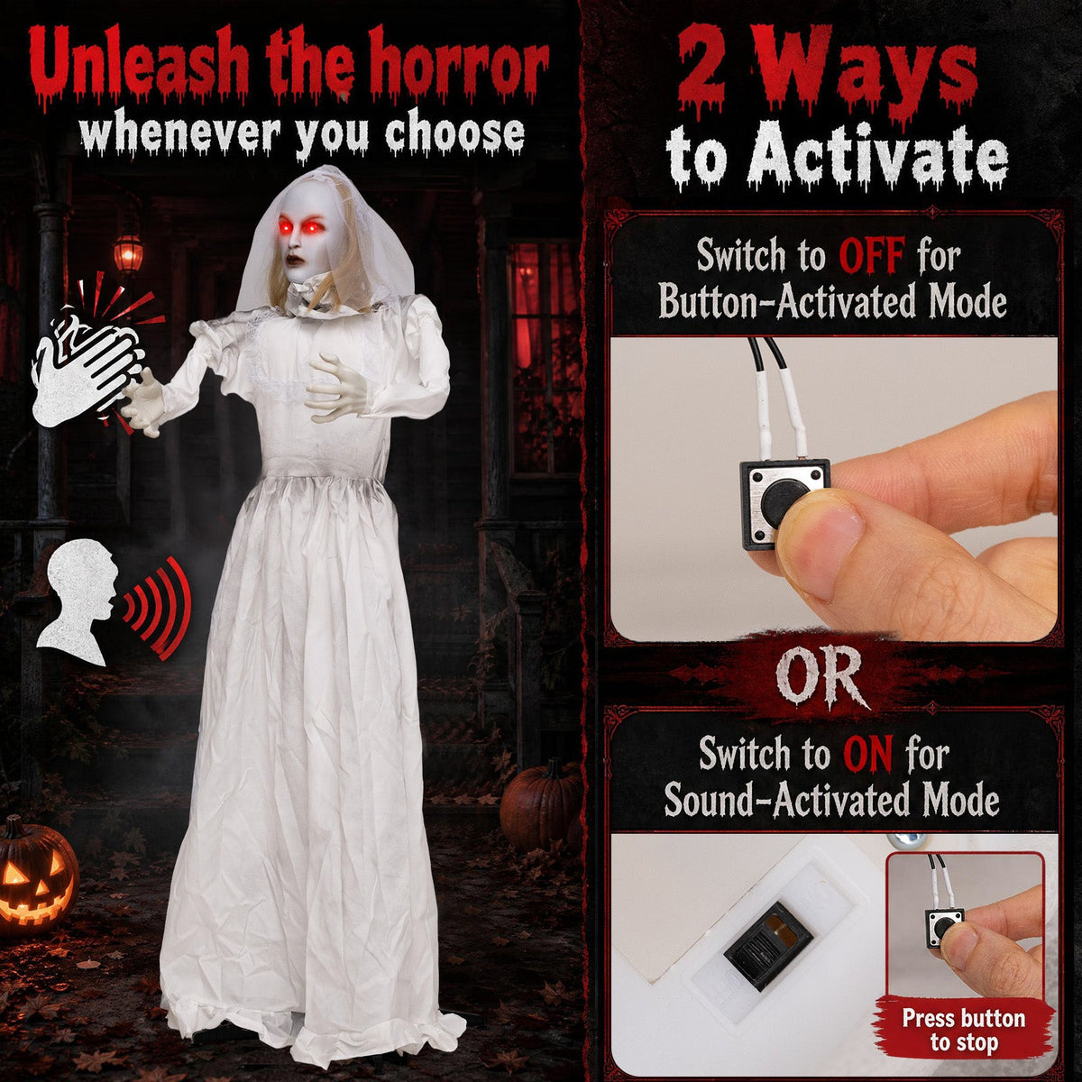5.7 Ft Animated Ghost Bride with Turning Head