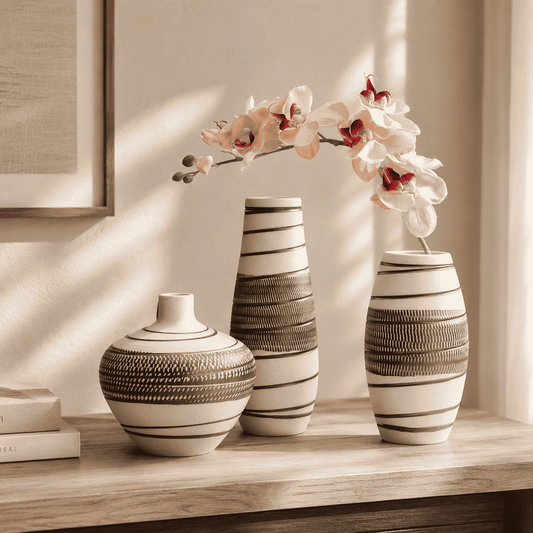 Ridged Ceramic Vase Set