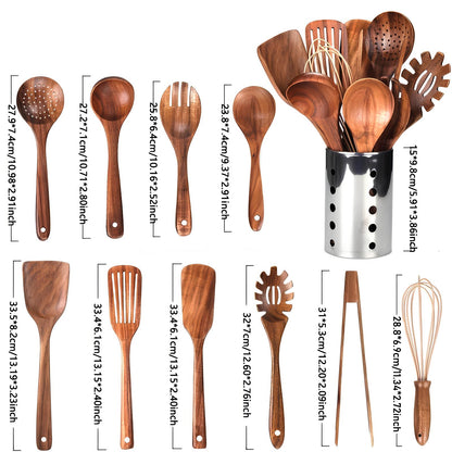 11-Piece Teak Kitchen Utensil Set