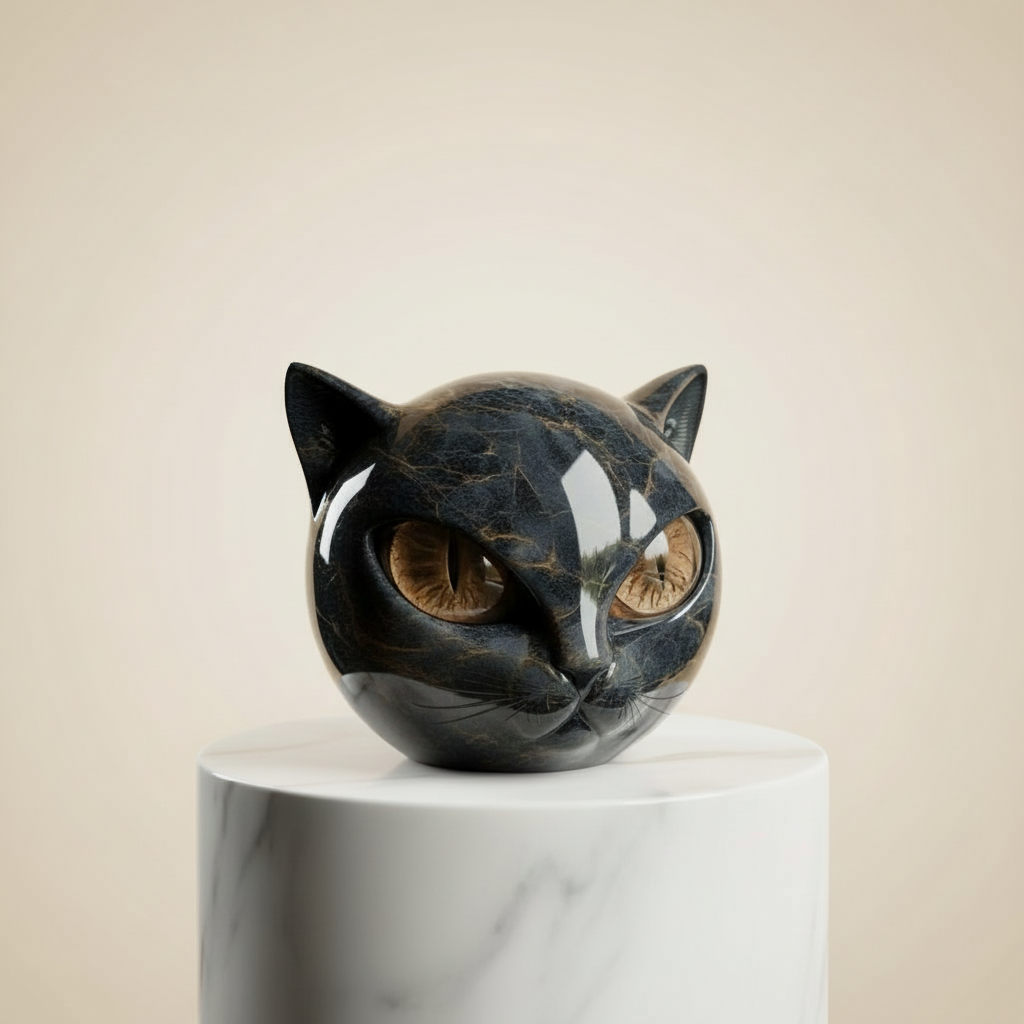 Black Cat Head Sculpture