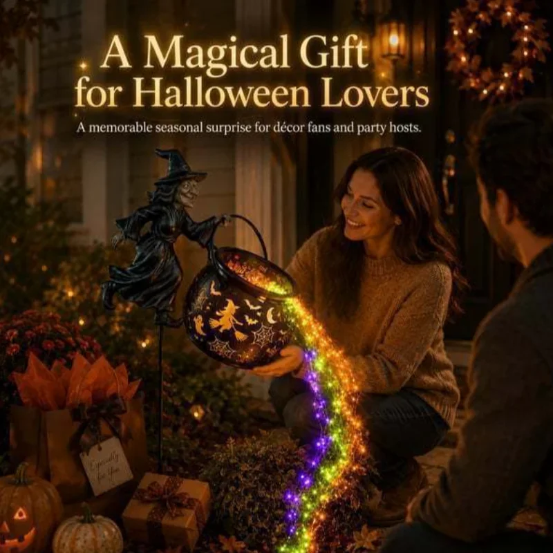 Light Up Witch Cauldron Halloween Yard Stake