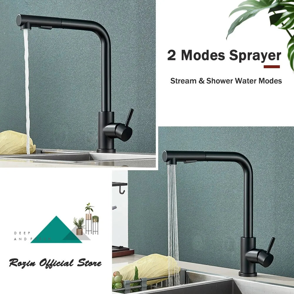 Black Pull-Out Kitchen Tap