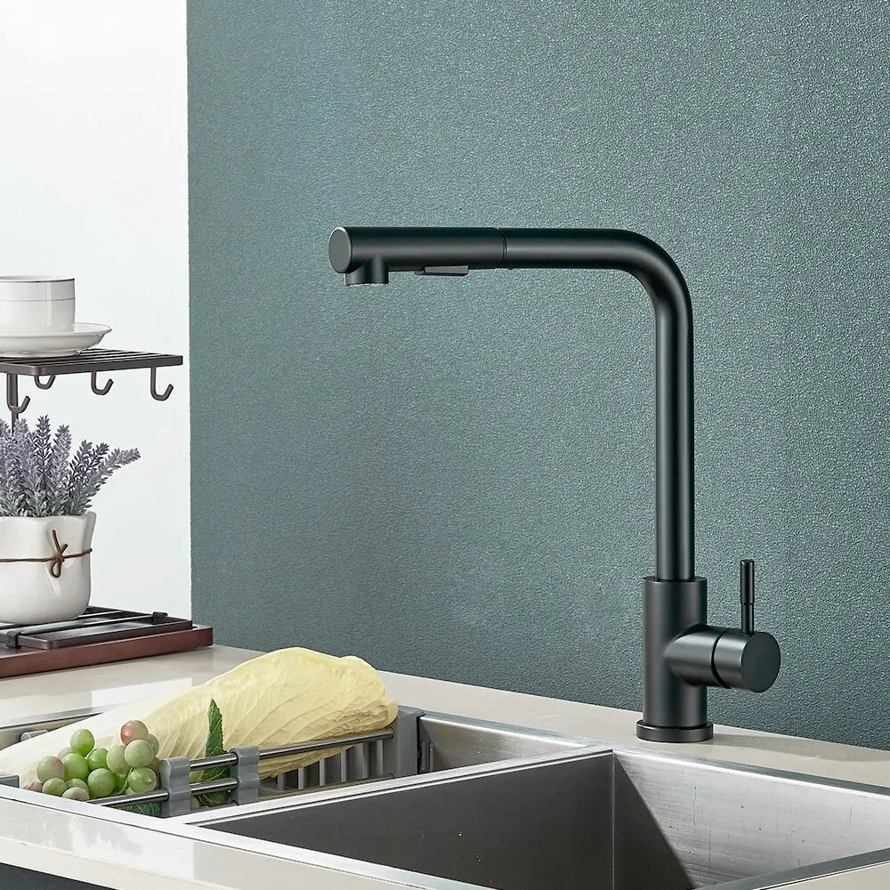 Black Pull-Out Kitchen Tap