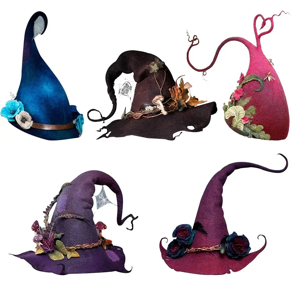 Wide Brim Felt Witch Hat - 5 Designs