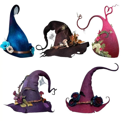 Wide Brim Felt Witch Hat - 5 Designs