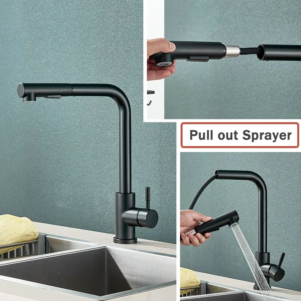 Black Pull-Out Kitchen Tap