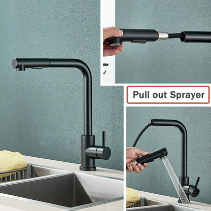 Black Pull-Out Kitchen Tap