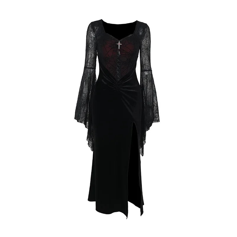 Spiderweb Velvet Bell Sleeve Mini Dress