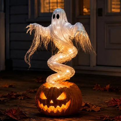 Light Up Ghost and Pumpkin Resin Statue - 8 in