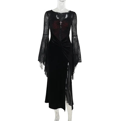 Spiderweb Velvet Bell Sleeve Mini Dress