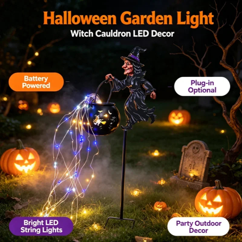 Light Up Witch Cauldron Halloween Yard Stake