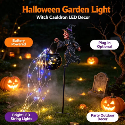 Light Up Witch Cauldron Halloween Yard Stake
