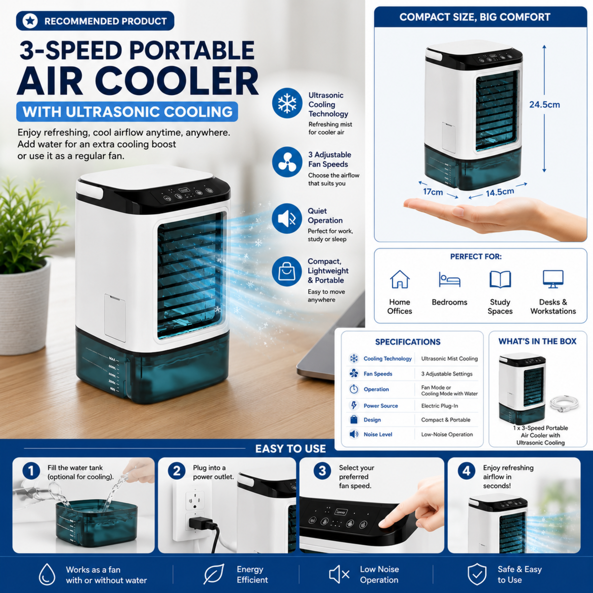 3-Speed Portable Air Cooler