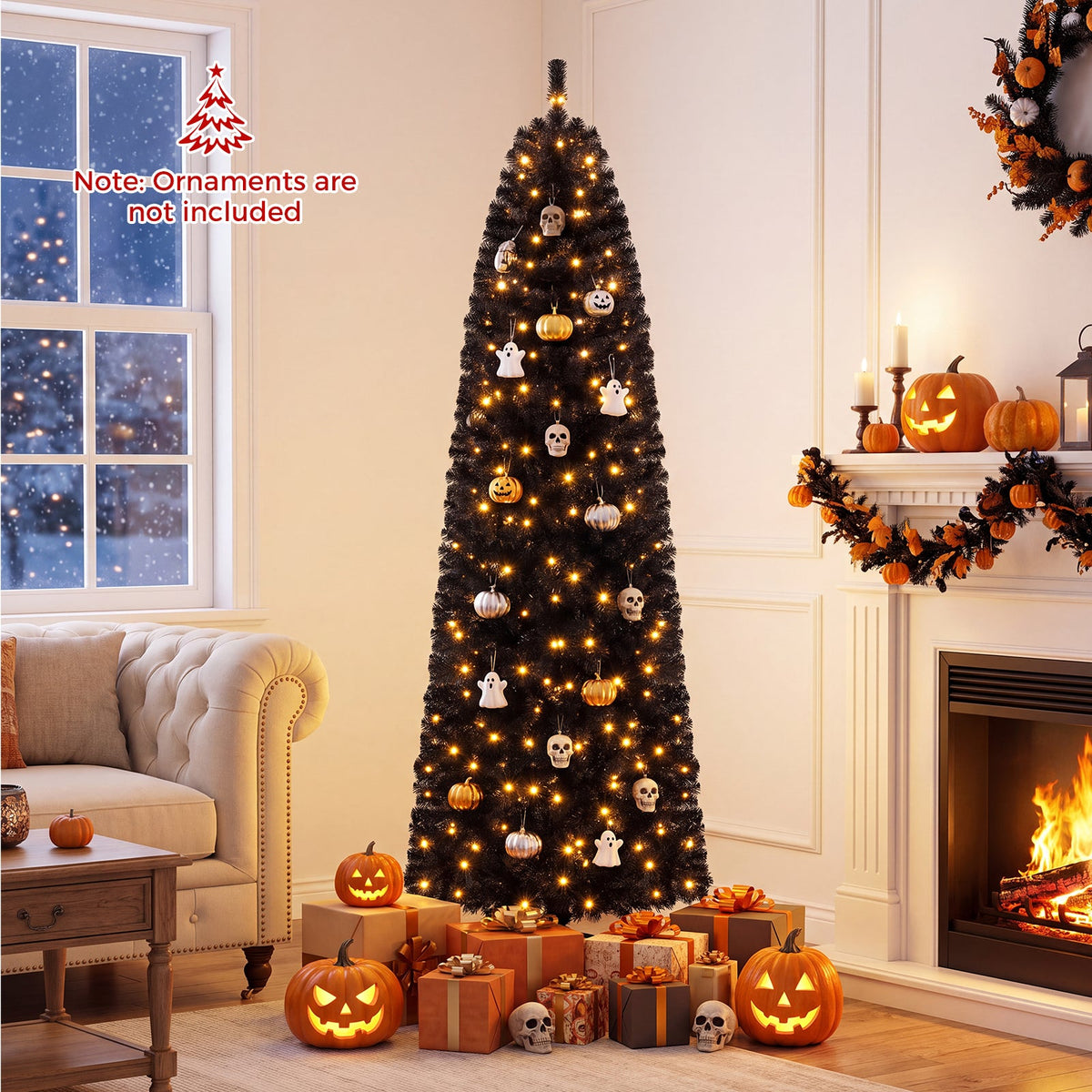 7 or 8 Ft Pre-Lit Black Slim Artificial Tree