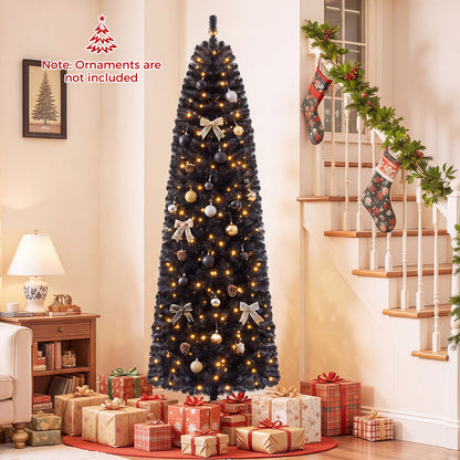 7 or 8 Ft Pre-Lit Black Slim Artificial Tree