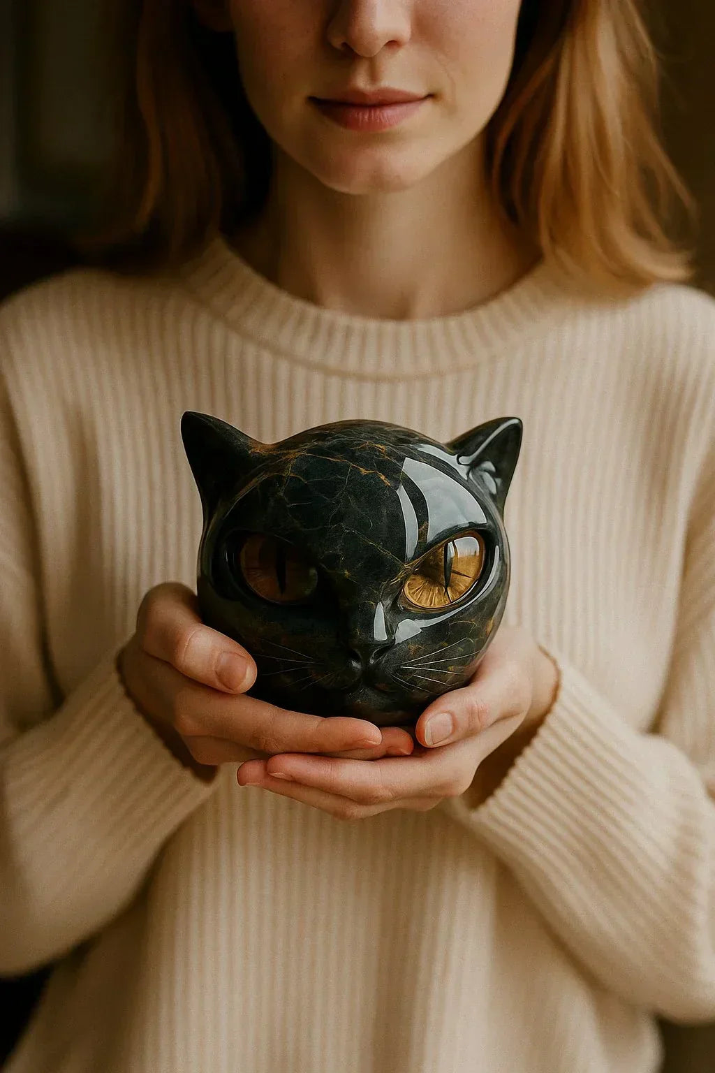 Black Cat Head Sculpture