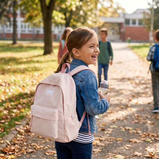 Bow-Embossed Casual School Backpack